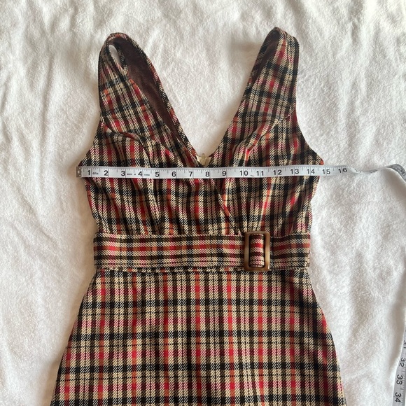 Plaid mini dress size medium fall retro vneck sleeveless - Picture 8 of 10
